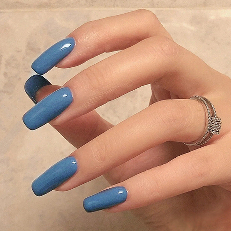 Glossy Blue Coffin Nails