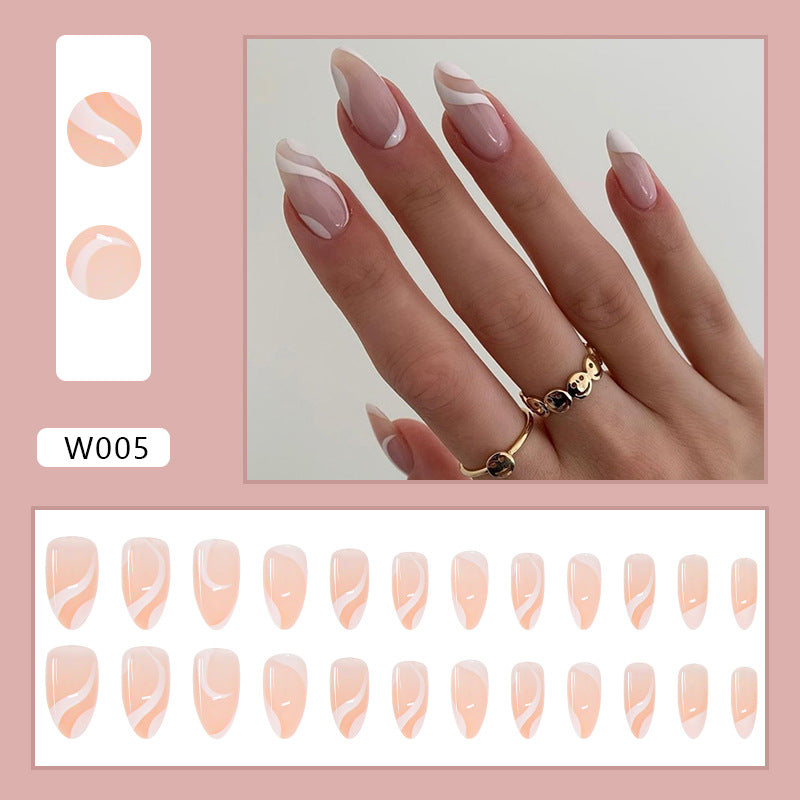 Nude Nails with White Swirls