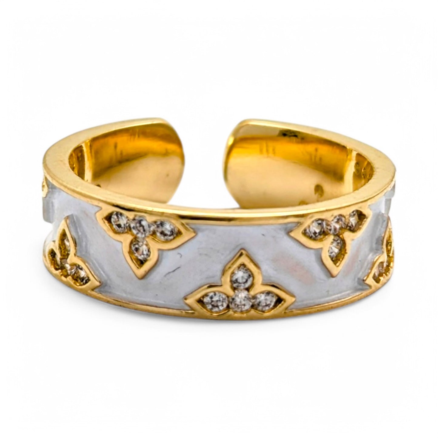 White Enamel Floral Ring