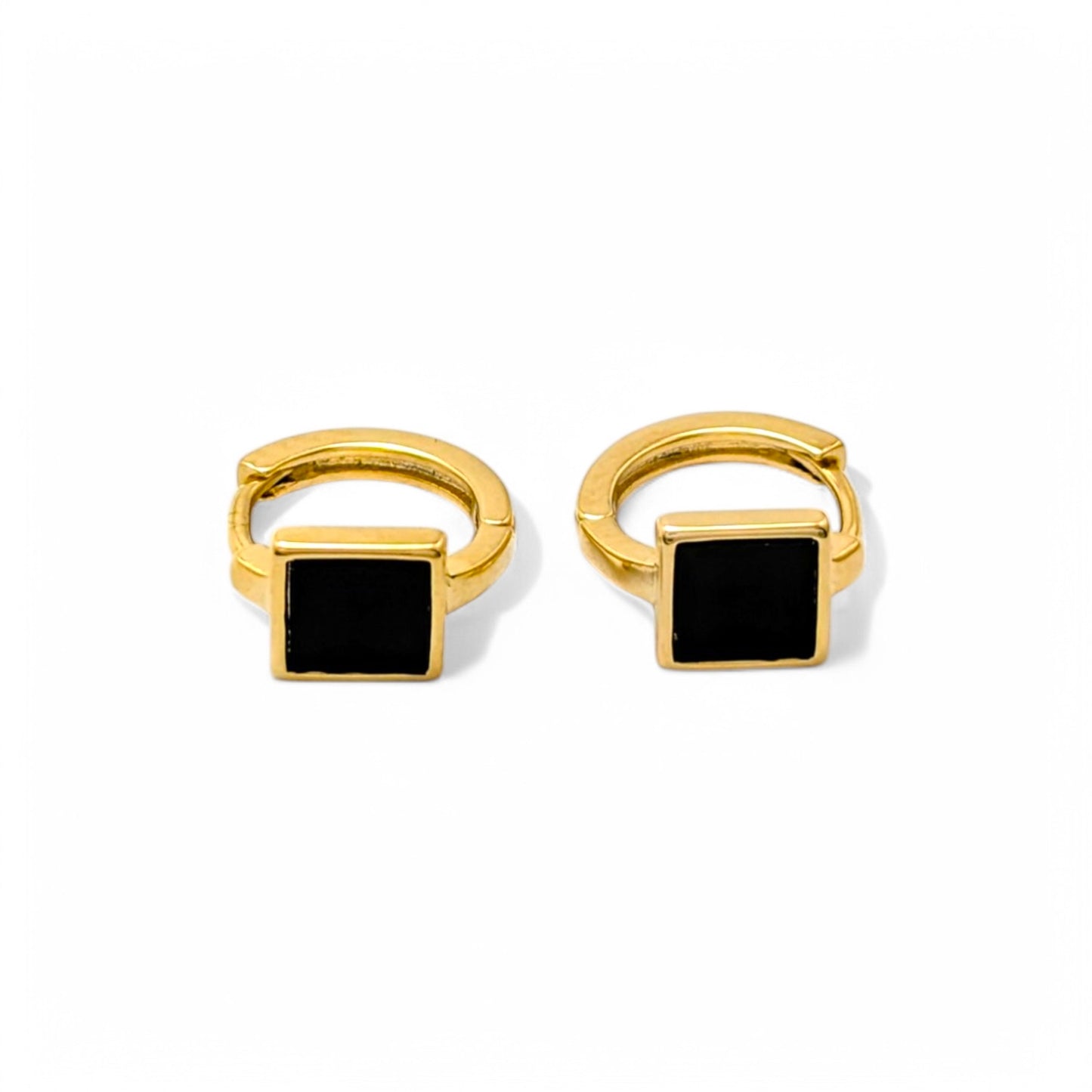 Black Square Gold Hoops