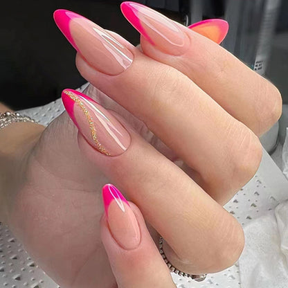 Hot Pink French Tip Nails with Gold Accent