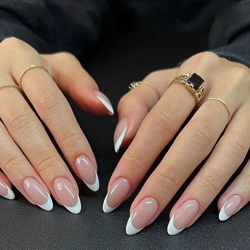 Glossy White French Tip Nails – Classic Almond Design