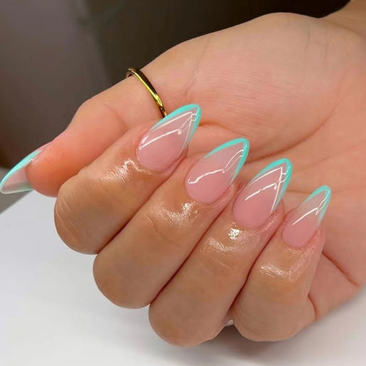 Mint Green Outline Nails – Sleek & Stylish Almond Shape
