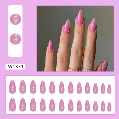Glossy Pink Chrome Almond Nails