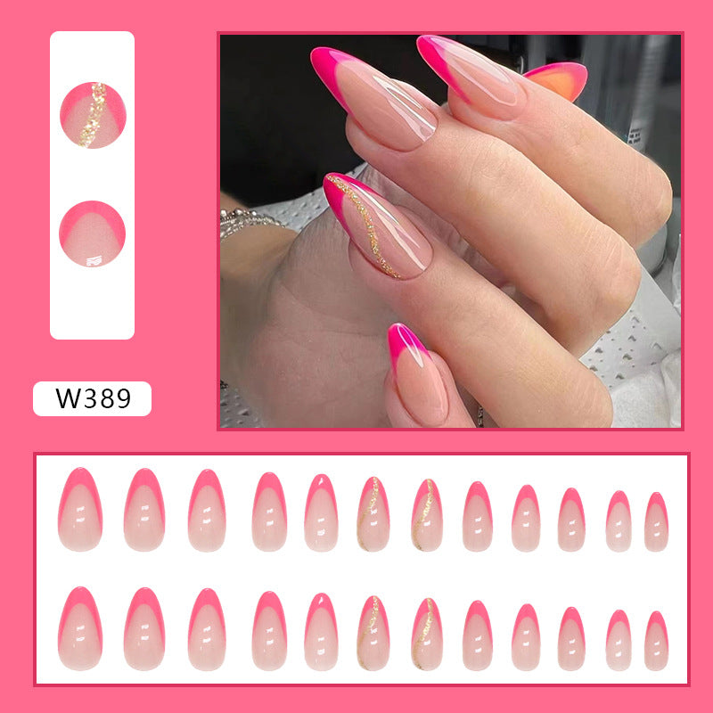 Hot Pink French Tip Nails with Gold Accent