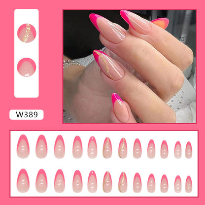 Hot Pink French Tip Nails with Gold Accent