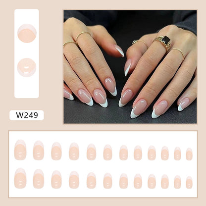 Glossy White French Tip Nails – Classic Almond Design