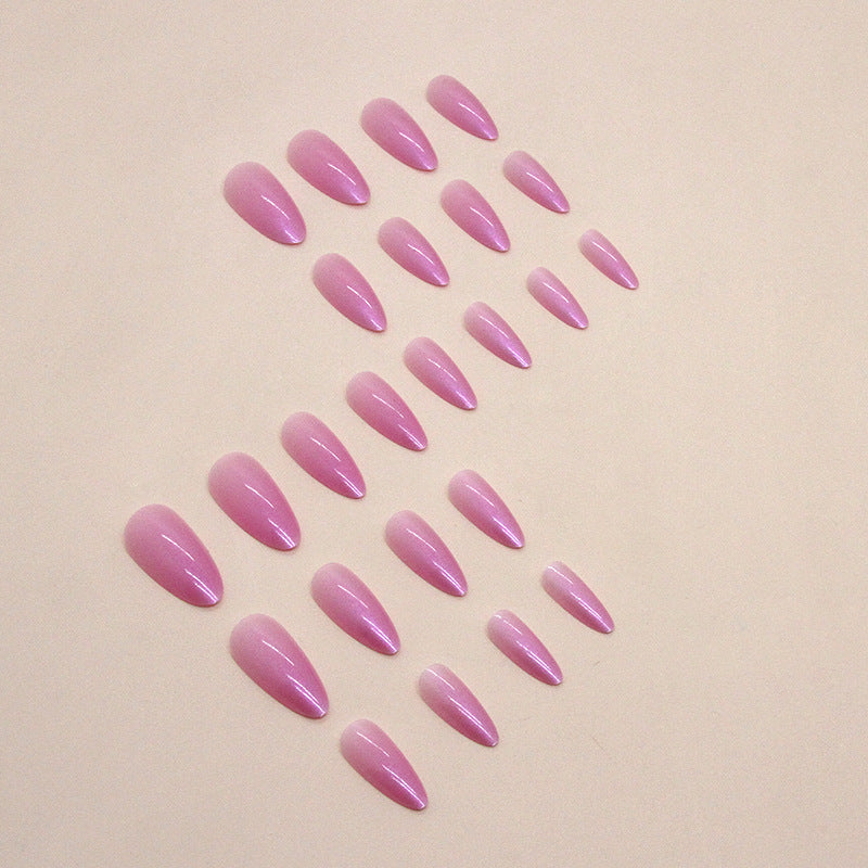Glossy Pink Chrome Almond Nails