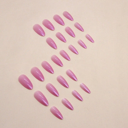 Glossy Pink Chrome Almond Nails