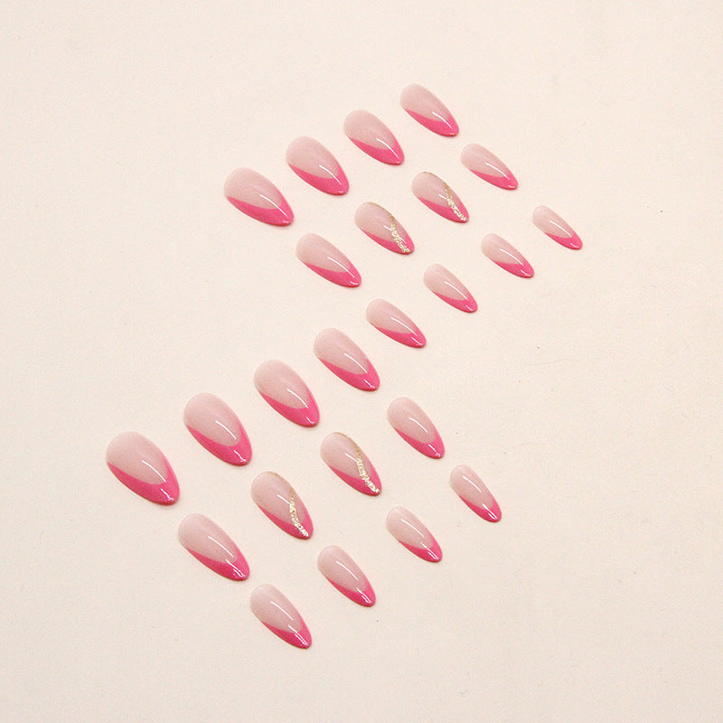 Hot Pink French Tip Nails with Gold Accent
