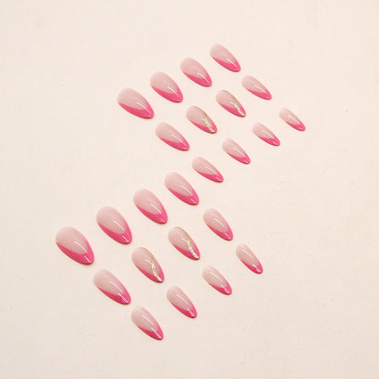 Hot Pink French Tip Nails with Gold Accent