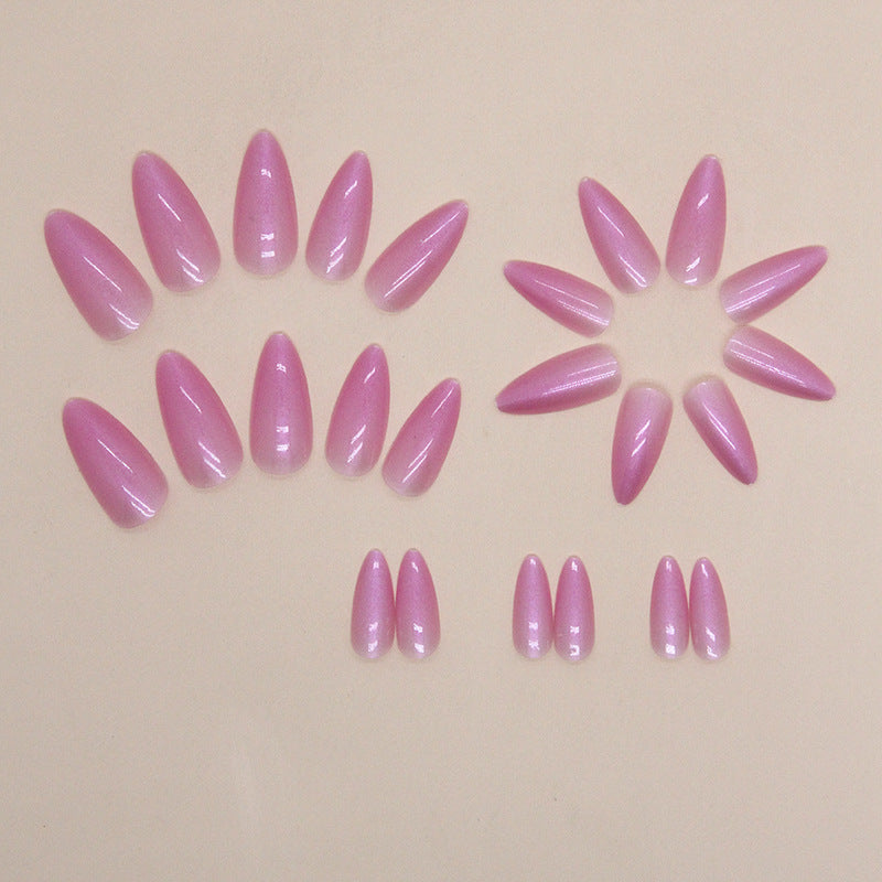 Glossy Pink Chrome Almond Nails