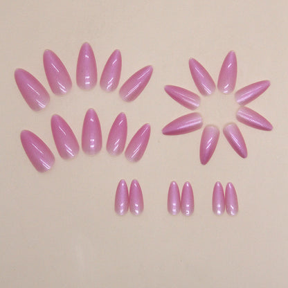 Glossy Pink Chrome Almond Nails