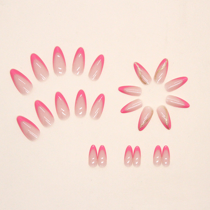 Hot Pink French Tip Nails with Gold Accent