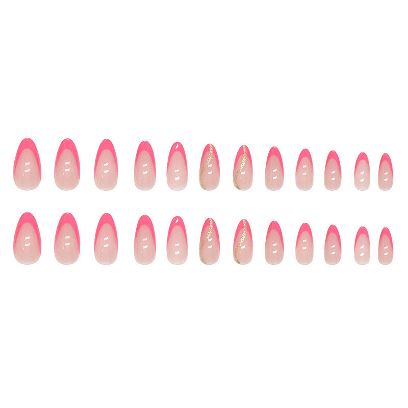 Hot Pink French Tip Nails with Gold Accent