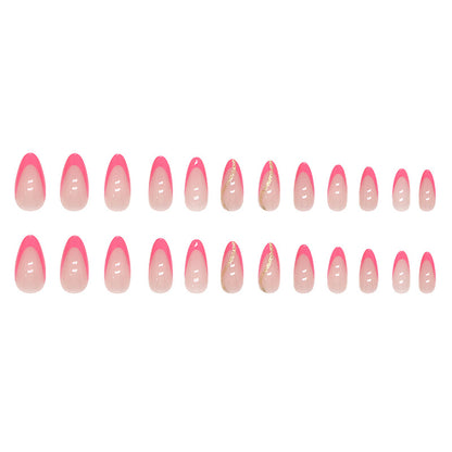 Hot Pink French Tip Nails with Gold Accent