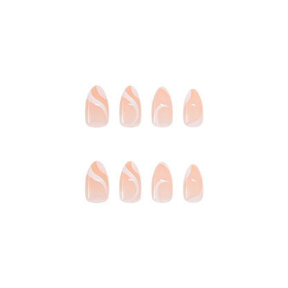 Nude Nails with White Swirls