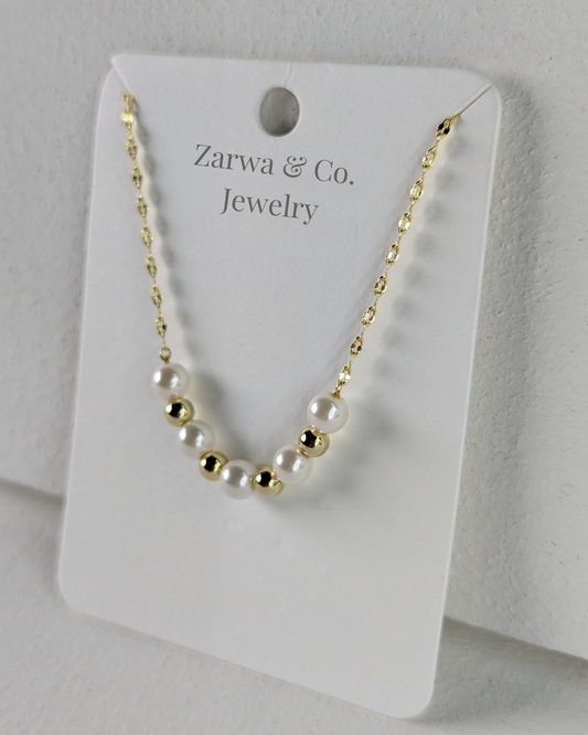 Elegant Pearl & Gold Bead Necklace