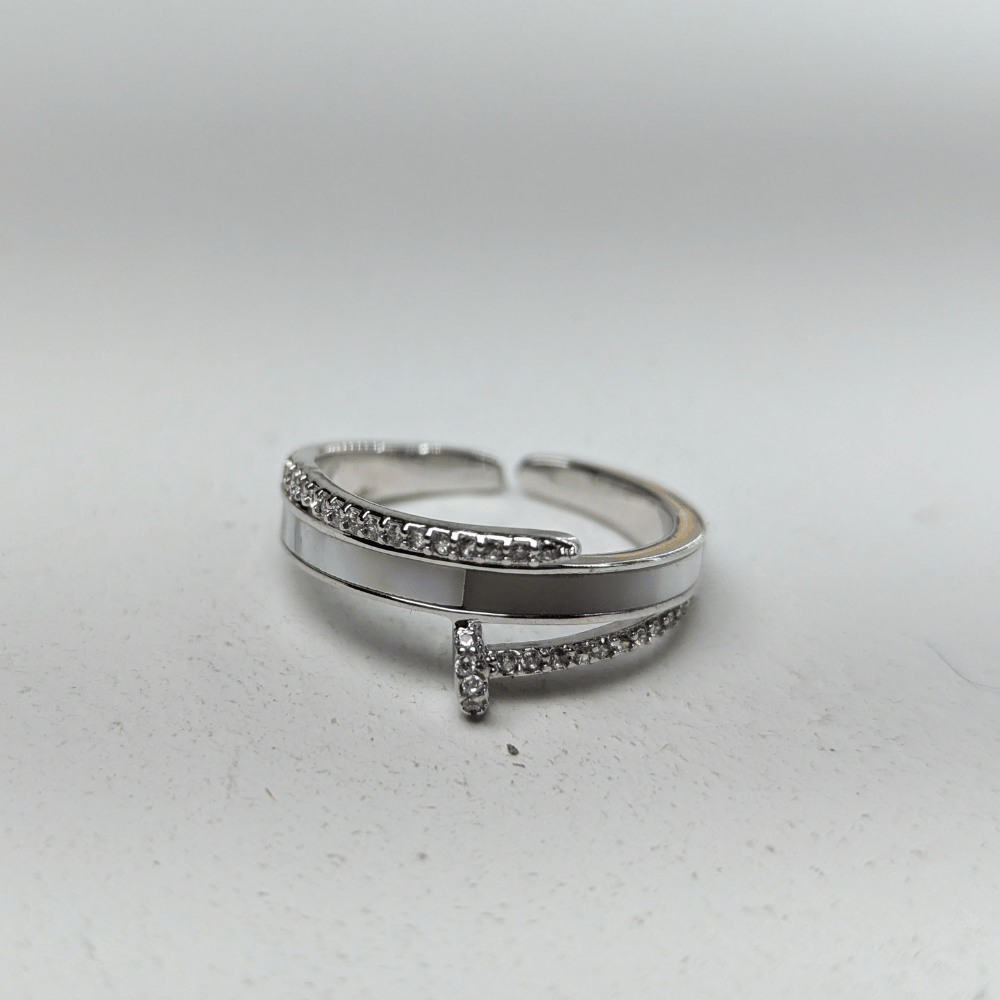 Adjustable Nail Inspired Motif Silver-Tone Ring