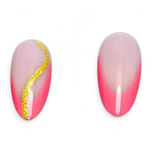 Hot Pink French Tip Nails with Gold Accent