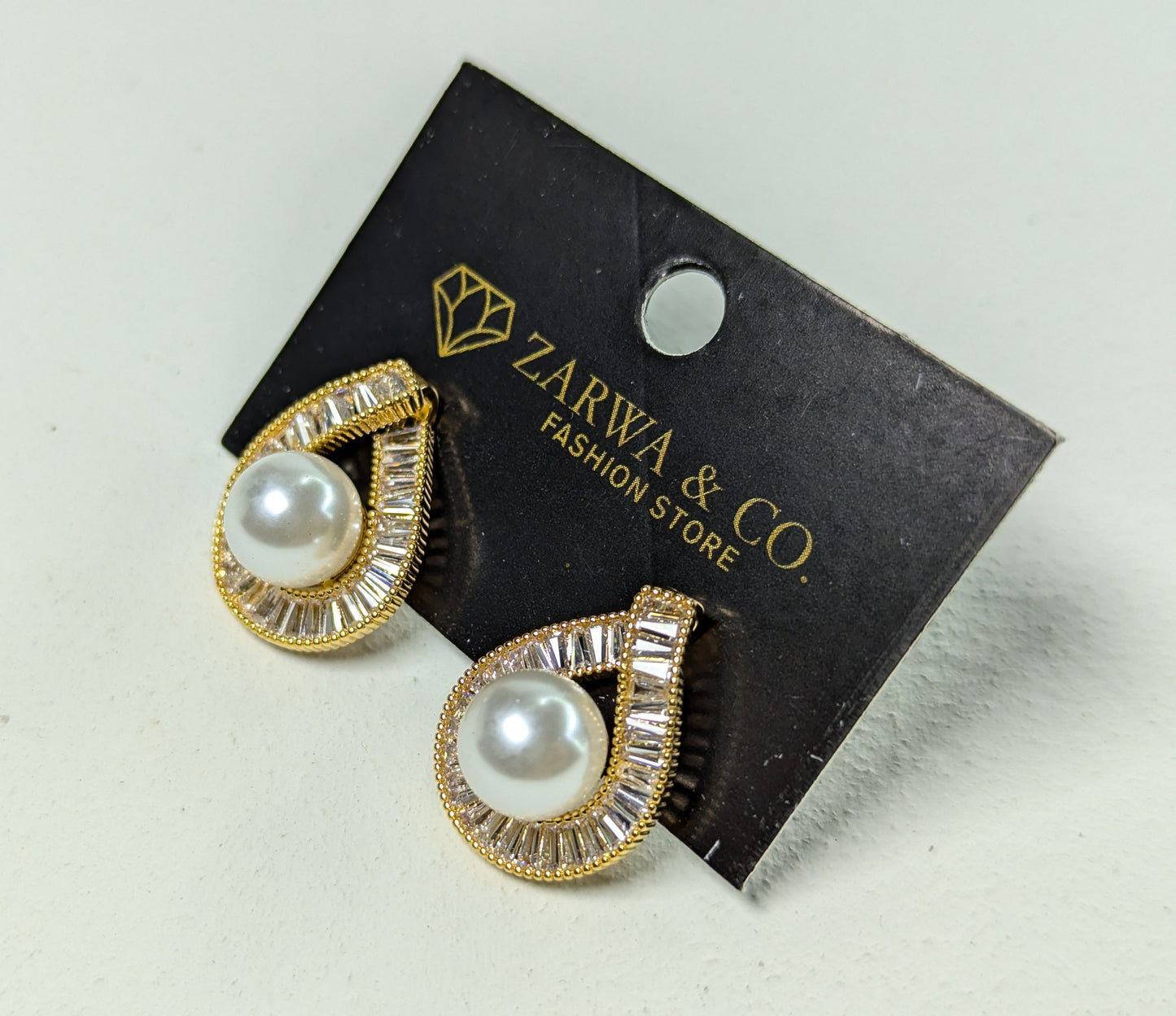 Gold-Plated Pearl and Crystal Earrings