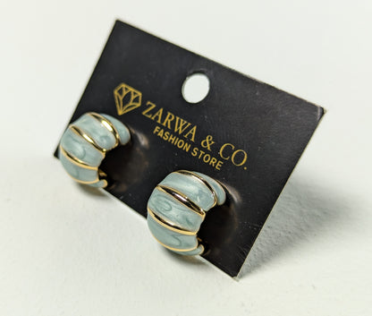 Chic Blue Enamel Gold-tone Hoop Earrings