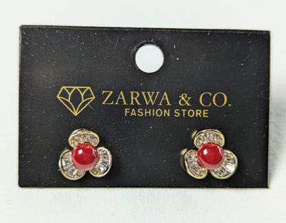 Elegant Floral Red Stone Stud Earrings