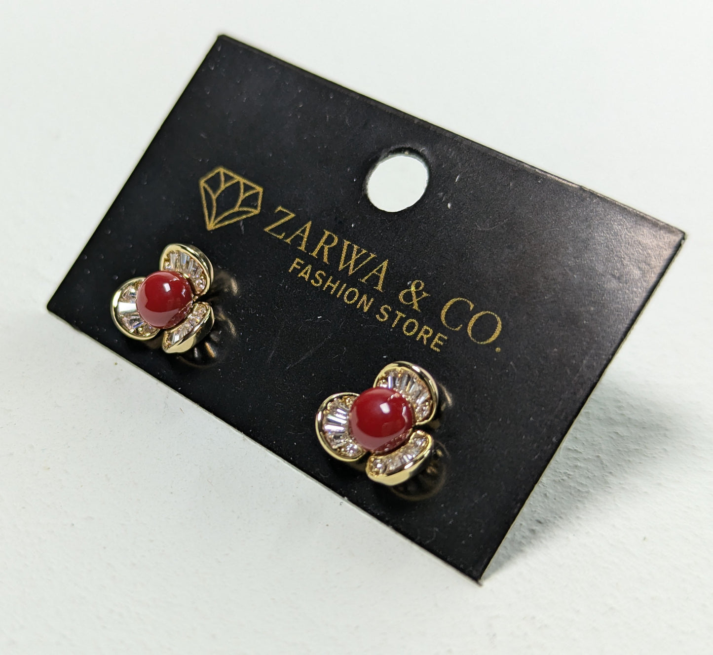 Elegant Floral Red Stone Stud Earrings