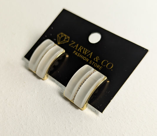 Elegant Rectangular White Stone Stud Earrings