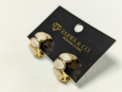 Sophisticated Hexa Oval Pearl Finish Earrings