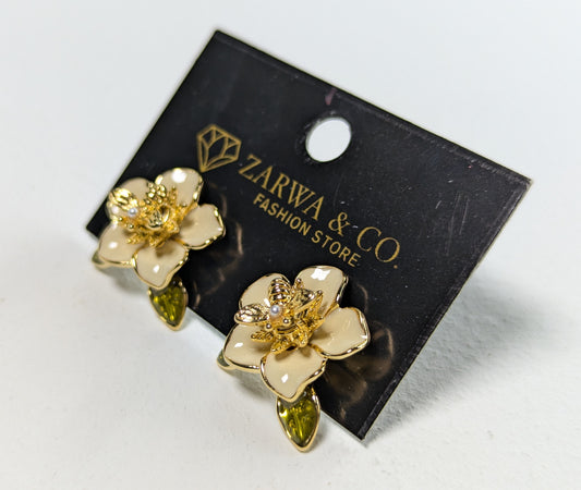 Elegant Enamel Flower Earrings with Rotating Bee Embellishment