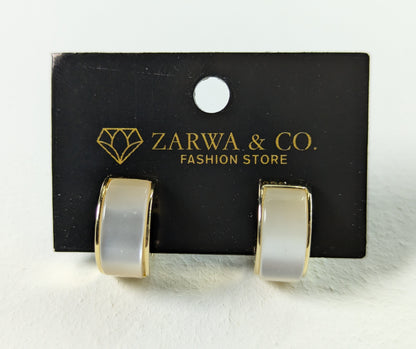 Modern Minimalist White and Gold Hoop Earrings