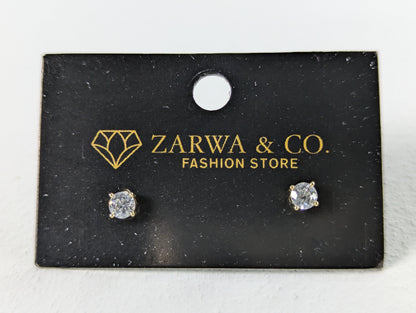 Elegant Gold-tone Solitaire Crystal Stud Earrings