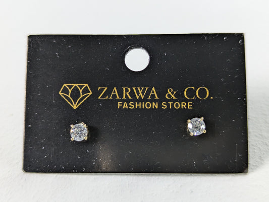 Elegant Gold-tone Solitaire Crystal Stud Earrings