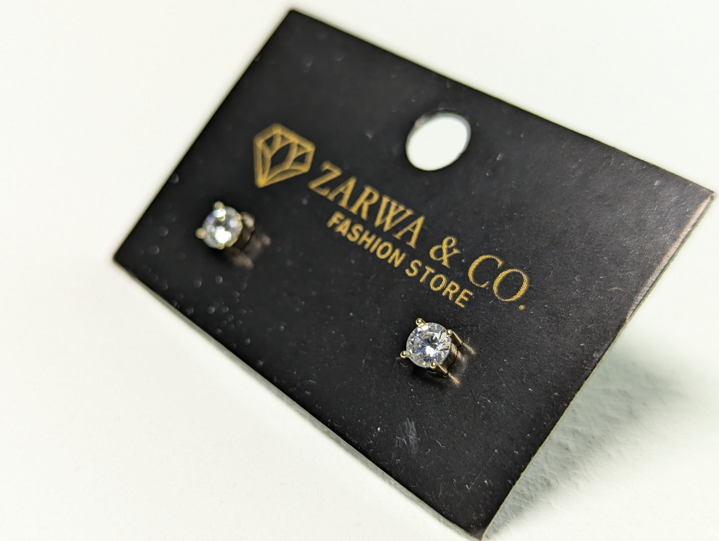 Elegant Gold-tone Solitaire Crystal Stud Earrings