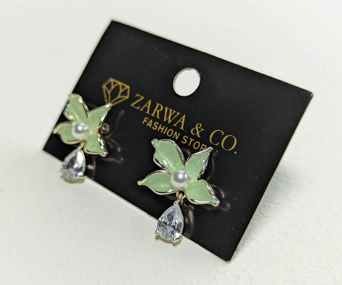 Green Blossom Pearl & Teardrop Crystal Earrings