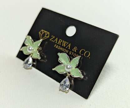 Green Blossom Pearl & Teardrop Crystal Earrings