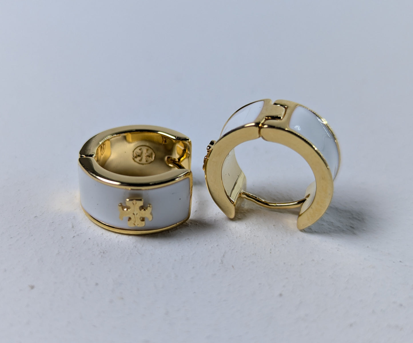 Luxurious Gold-Tone Enamel Huggie Hoop Earrings