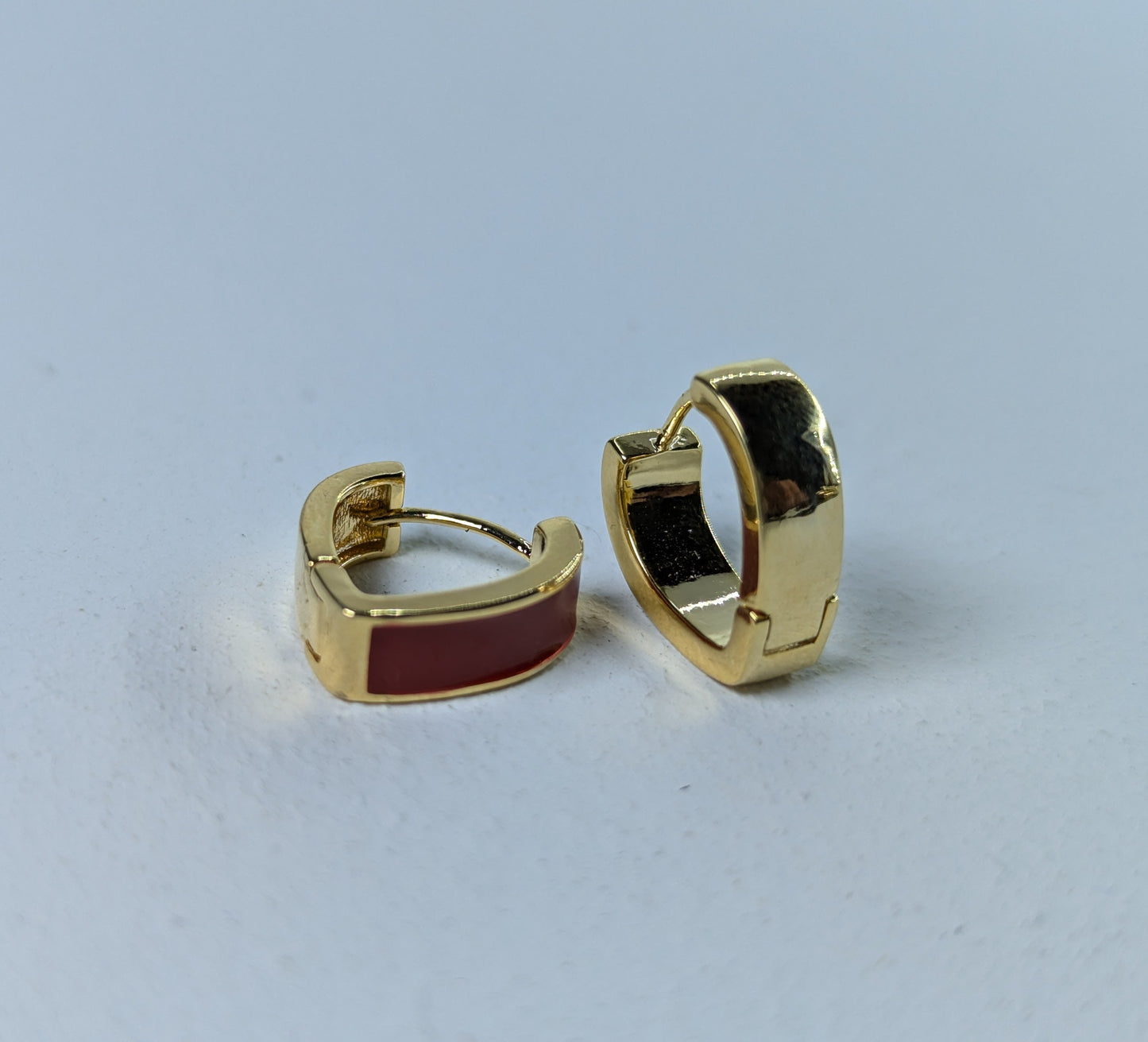 Gold-tone Red Enamel Huggie Earrings