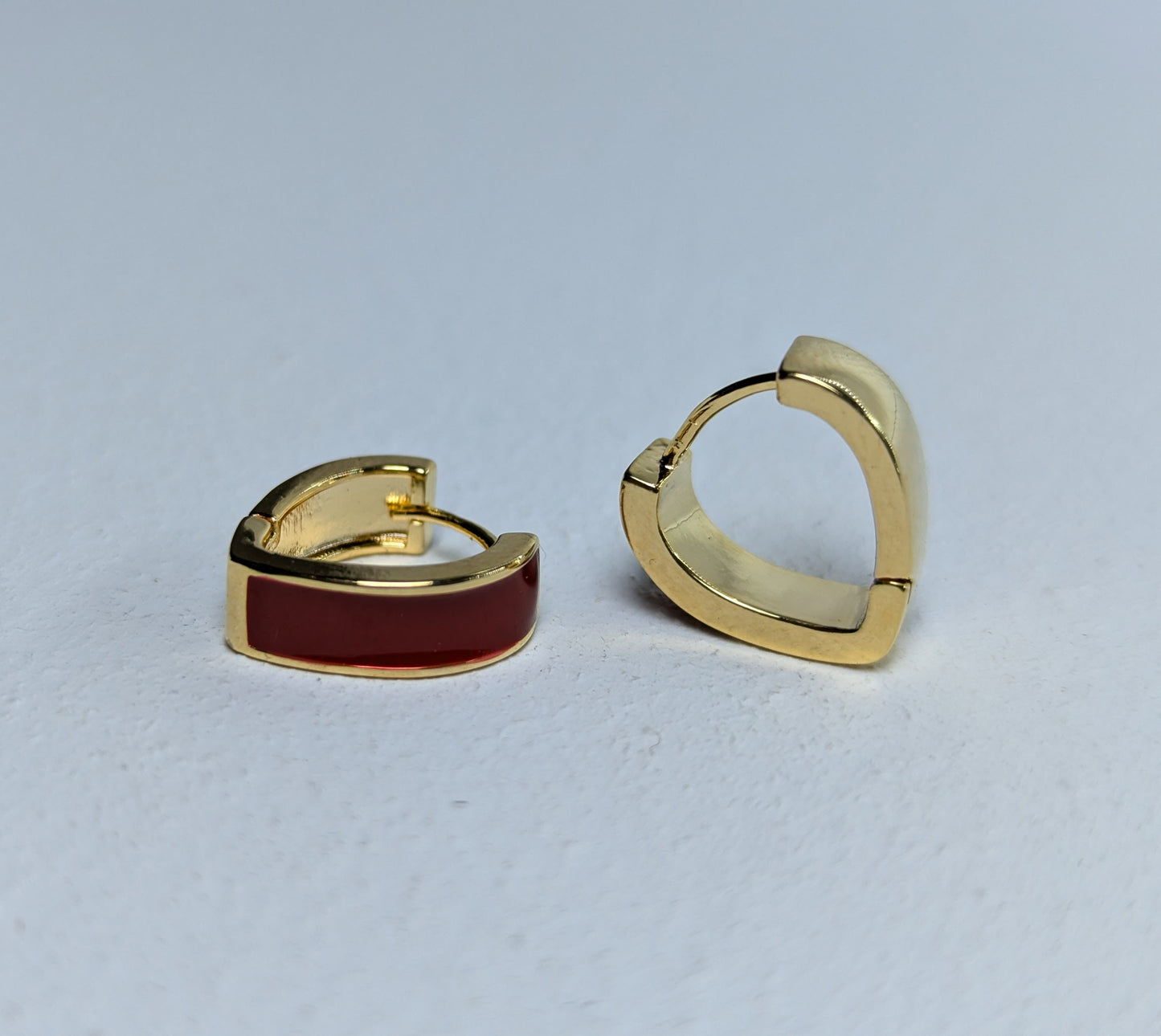 Gold-tone Red Enamel Huggie Earrings