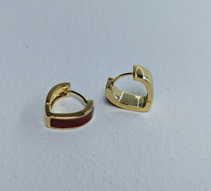 Gold-tone Red Enamel Huggie Earrings