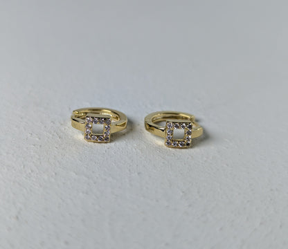 Gold-Tone Square Hoop Earrings with Crystal Pavé