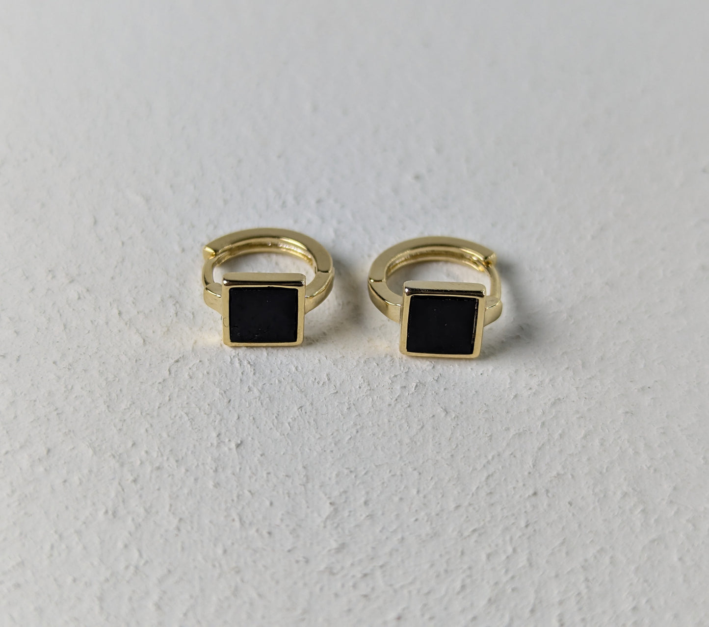 Black Square Gold Hoop Earrings