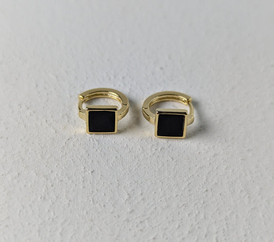 Black Square Gold Hoop Earrings