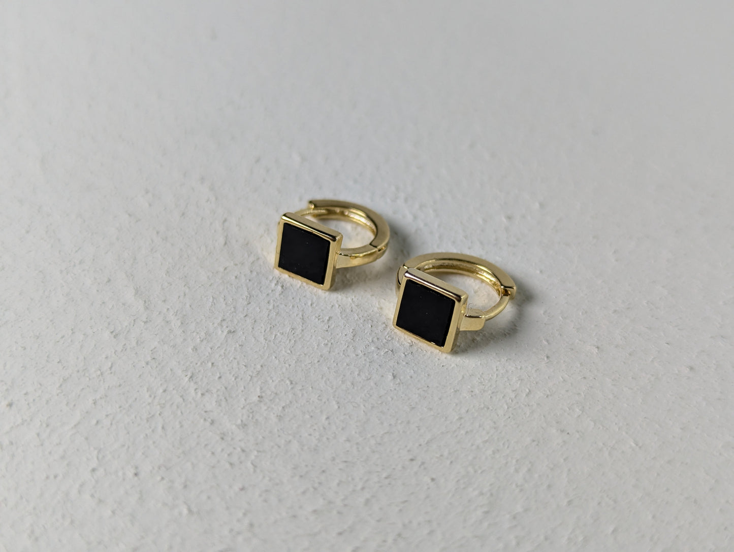 Black Square Gold Hoop Earrings