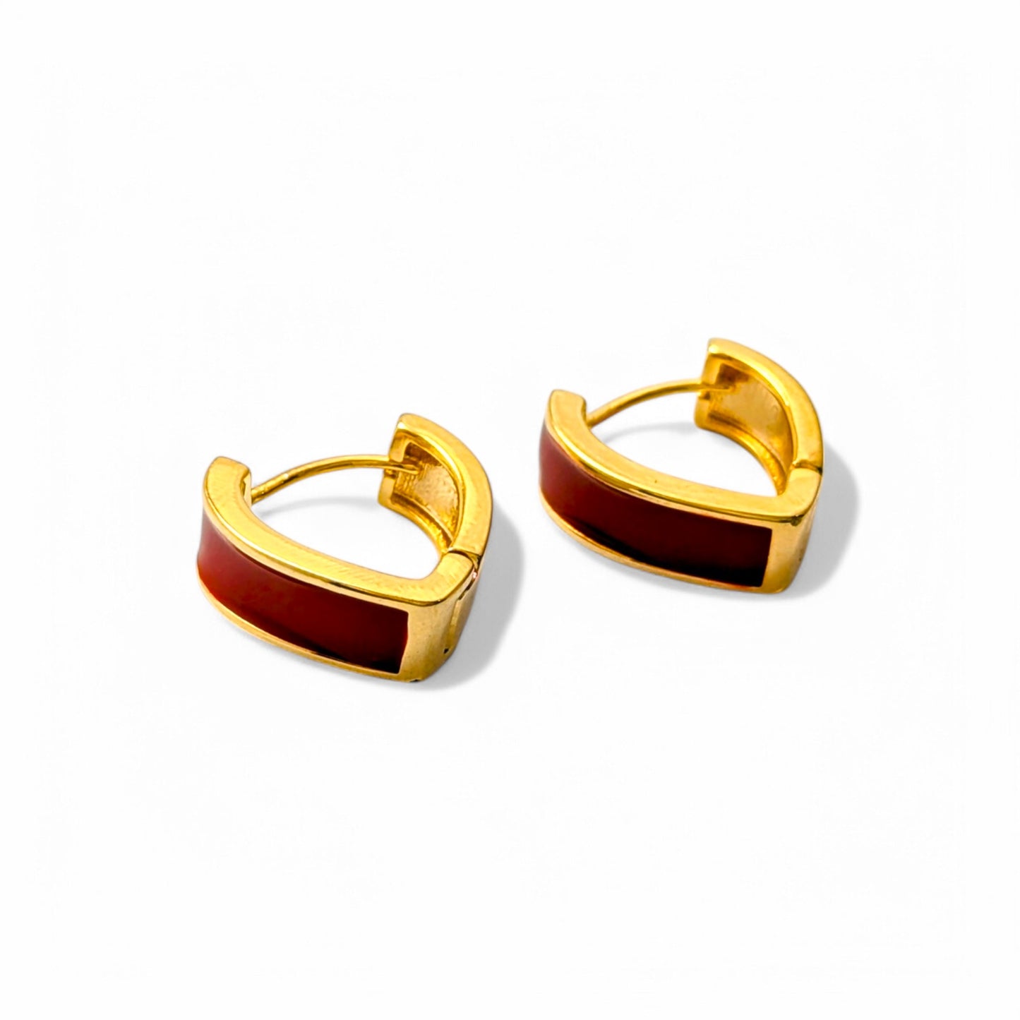 Red Enamel Huggie Earrings