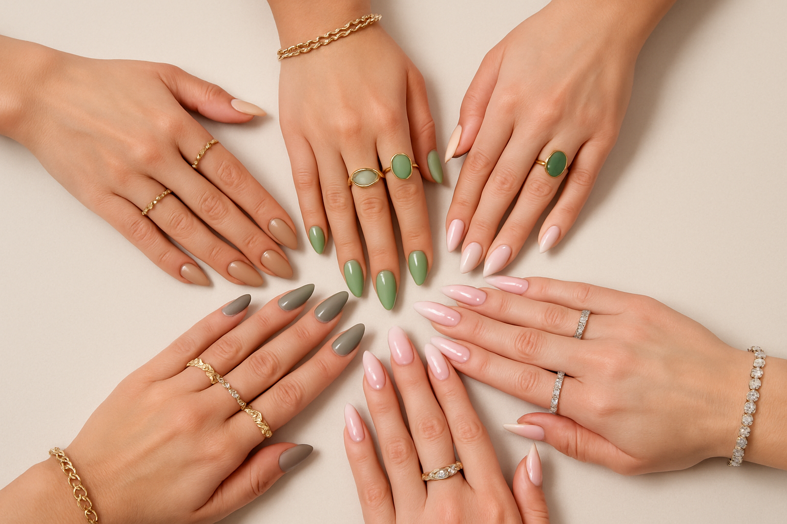 weaing rings , breslets and flase nails